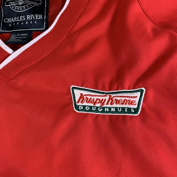 Vintage Krispy Kreme Jacket Mens XL Red V Neck Windbreaker Charles River Apparel - Picture 5 of 10